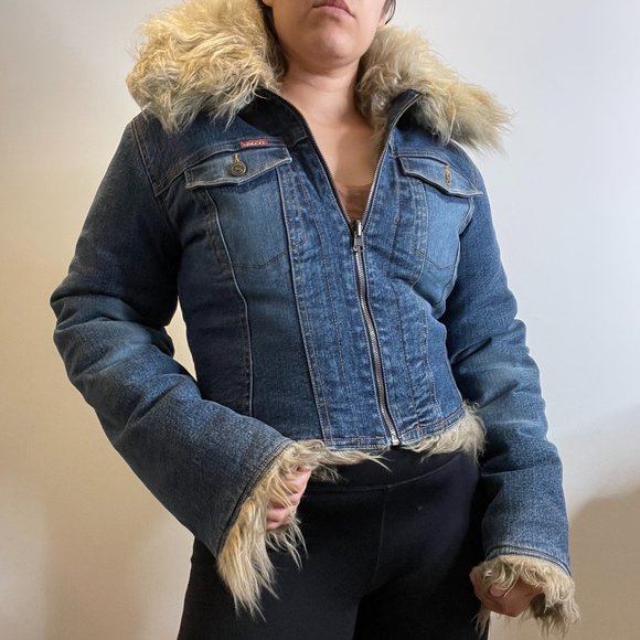 Reversible Y2K Faux Fur Denim Jacket -M- - Picture 8 of 16